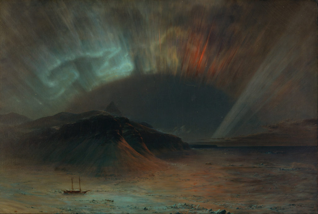 painting of northern lights over sea