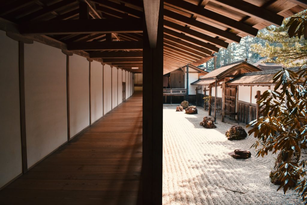 japanese building porch and stone garden